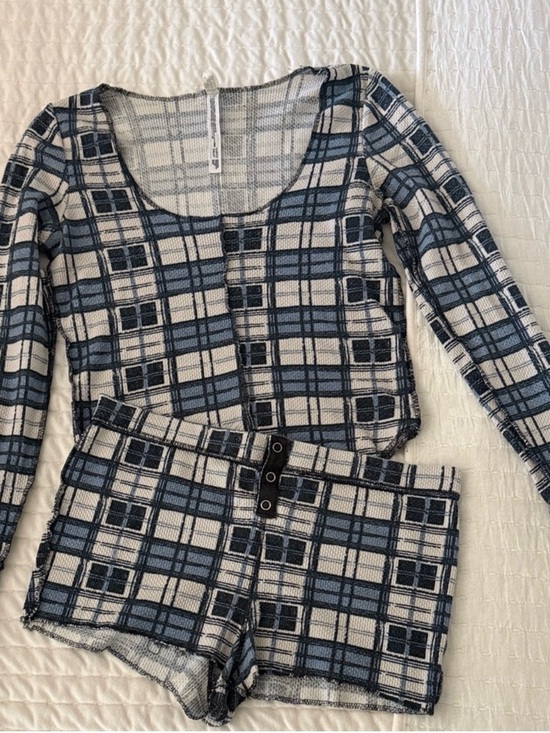 Free People Other - Free People Blue and White Plaid Thermal Pajama Set